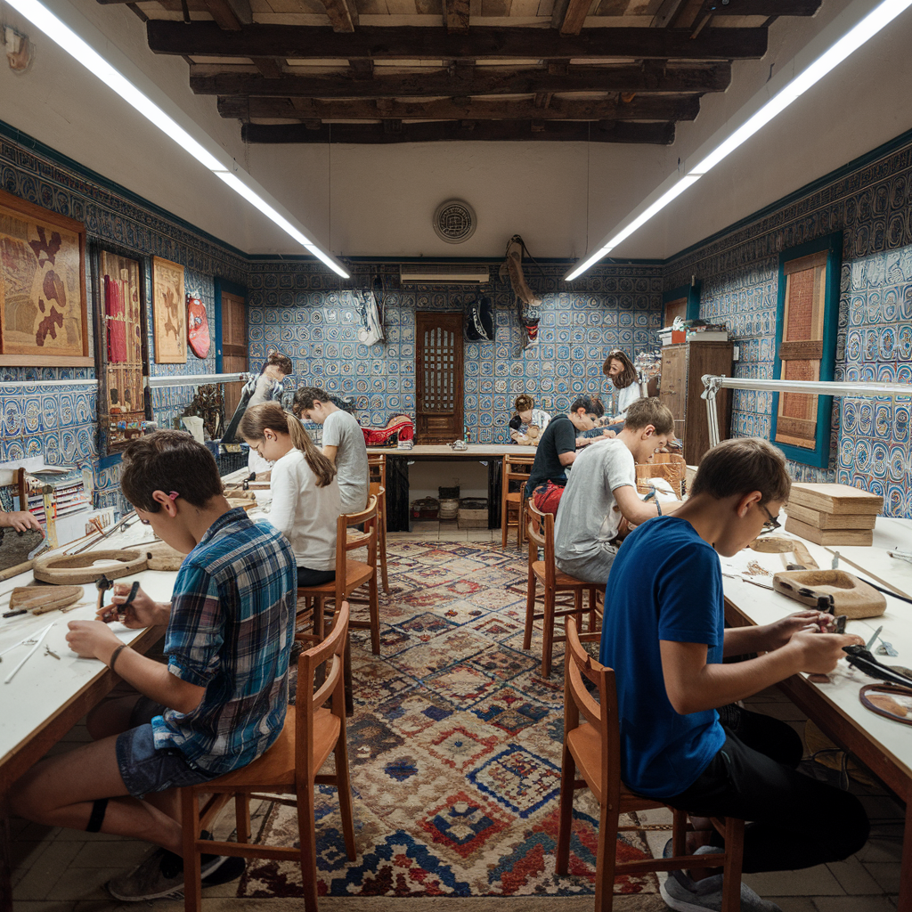 Photo de jeunes en plein atelier artisanale